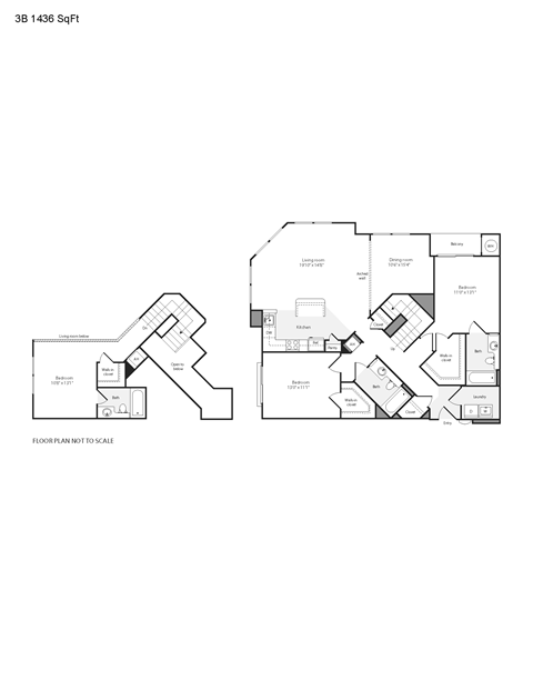 Floor plan for 3 beds, 3 baths, 1436 sqft